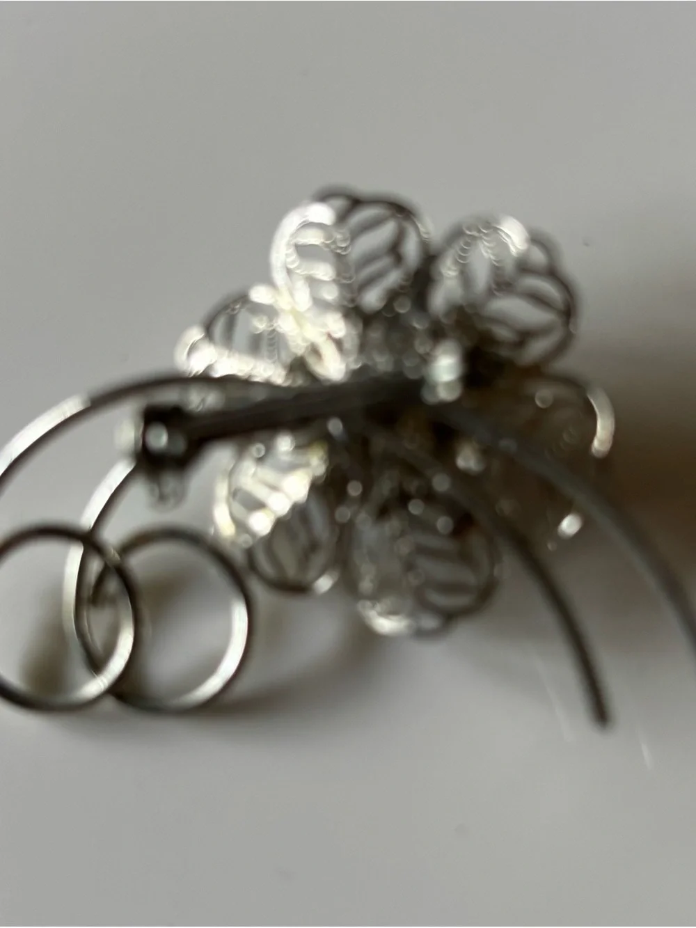 Blue Floral Filigree Brooch with Crystal Accents